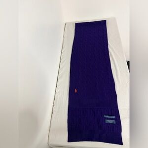 Ralph Lauren Cable Knit Wool Cashmere Scarf Purple Pony Logo